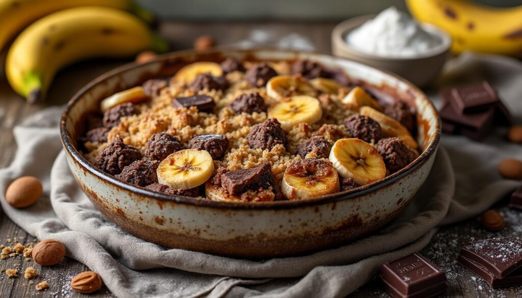 découvrez une recette facile et rapide de crumble banane chocolat, un dessert gourmand parfait pour toutes les envies sucrées.
