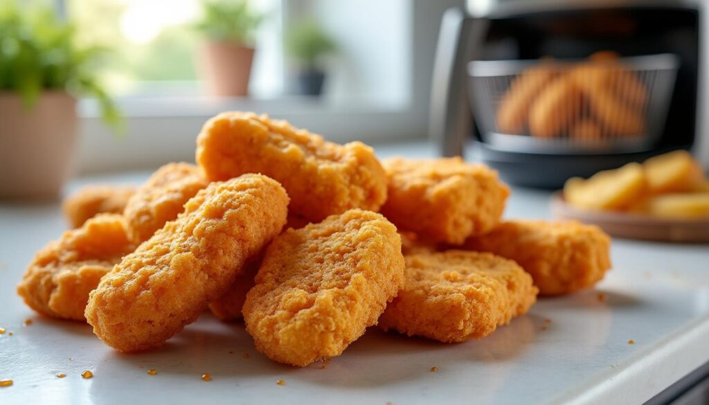 découvrez une recette simple et rapide de nuggets croustillants à l'air fryer, prêts en seulement 10 minutes pour une cuisson parfaite et savoureuse.