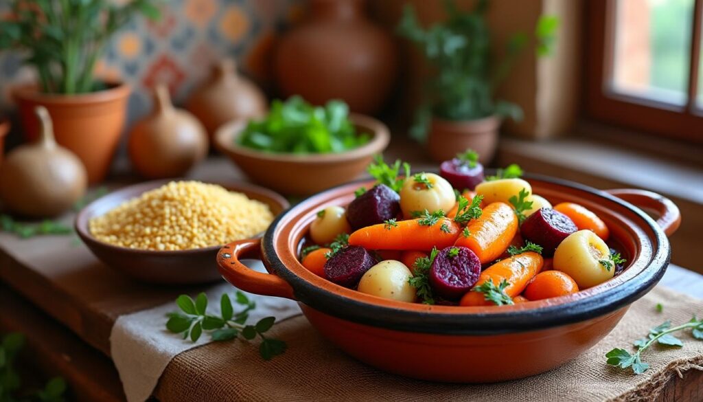 découvrez une recette facile et savoureuse de tajine de légumes racines accompagné de millet, parfaite pour un repas healthy et plein de goût.