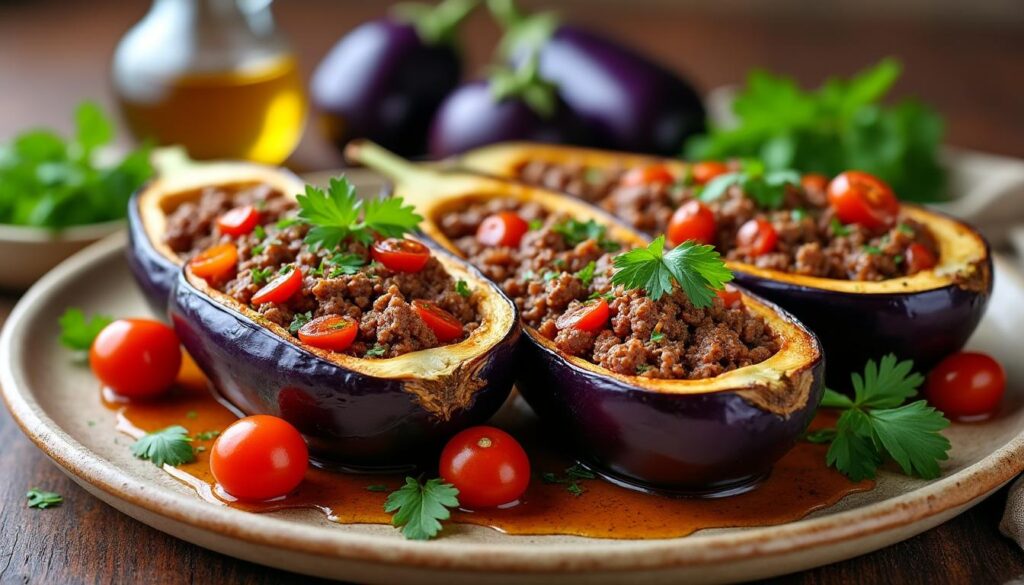 découvrez la recette libanaise traditionnelle d’aubergines farcies à la viande hachée, savoureuse et facile à préparer pour un repas convivial.