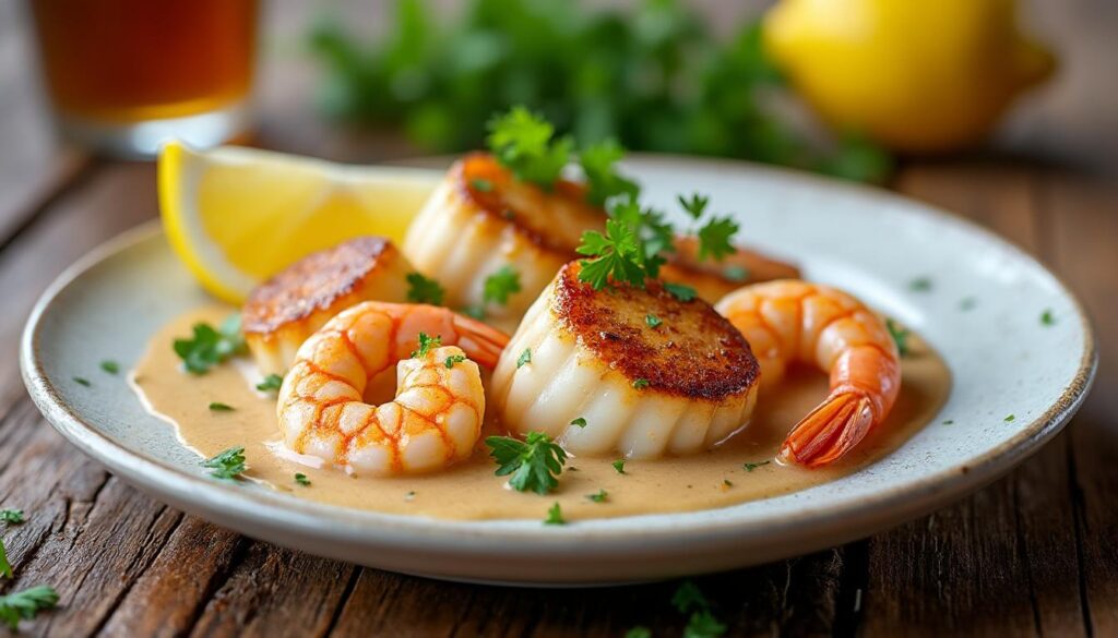 découvrez une recette facile et rapide de noix de saint-jacques et crevettes à la crème, parfaite pour un repas savoureux et élégant en toute simplicité.