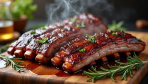 découvrez notre recette de travers de porc fondant au four, cuisson lente pour des saveurs intenses et une viande tendre à souhait. parfaite pour un repas convivial et gourmand.